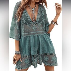 Bohemian Teal Sheer Dress
